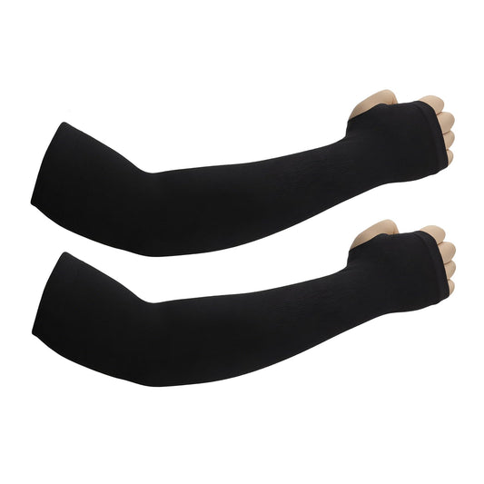 JUSDIQIR Sun Protection Arm Sleeves With Thumb Holes for Men Women, Cooling Compression UV Arm Cover, Outdoor Sports Sleeve (Black 1 pair)