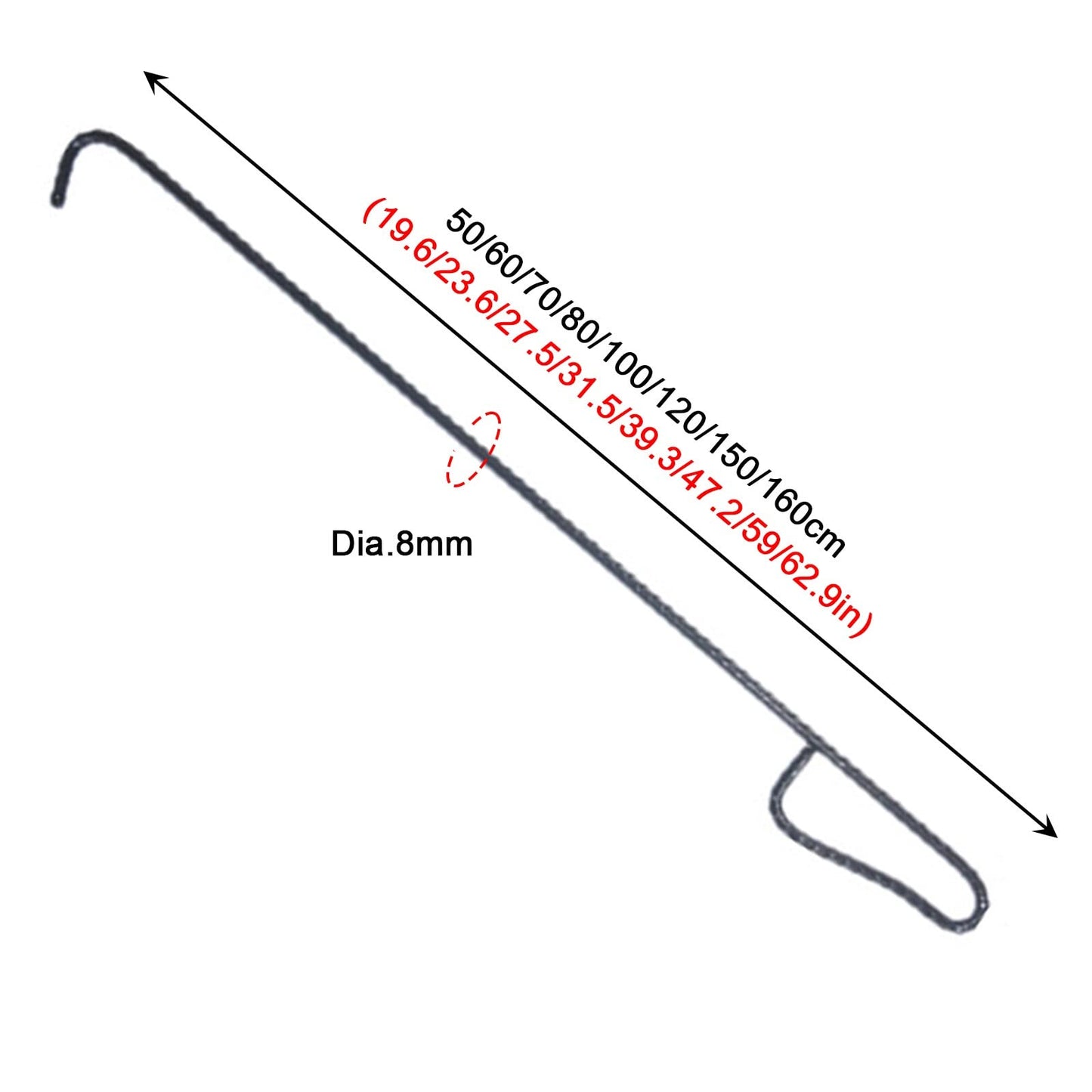 Heavy-Duty Rolling Shutter Door Hook - 8mm Thick Metal Steel Lifter Bar, Available in 50-160cm Lengths for Easy Shop Door Opening