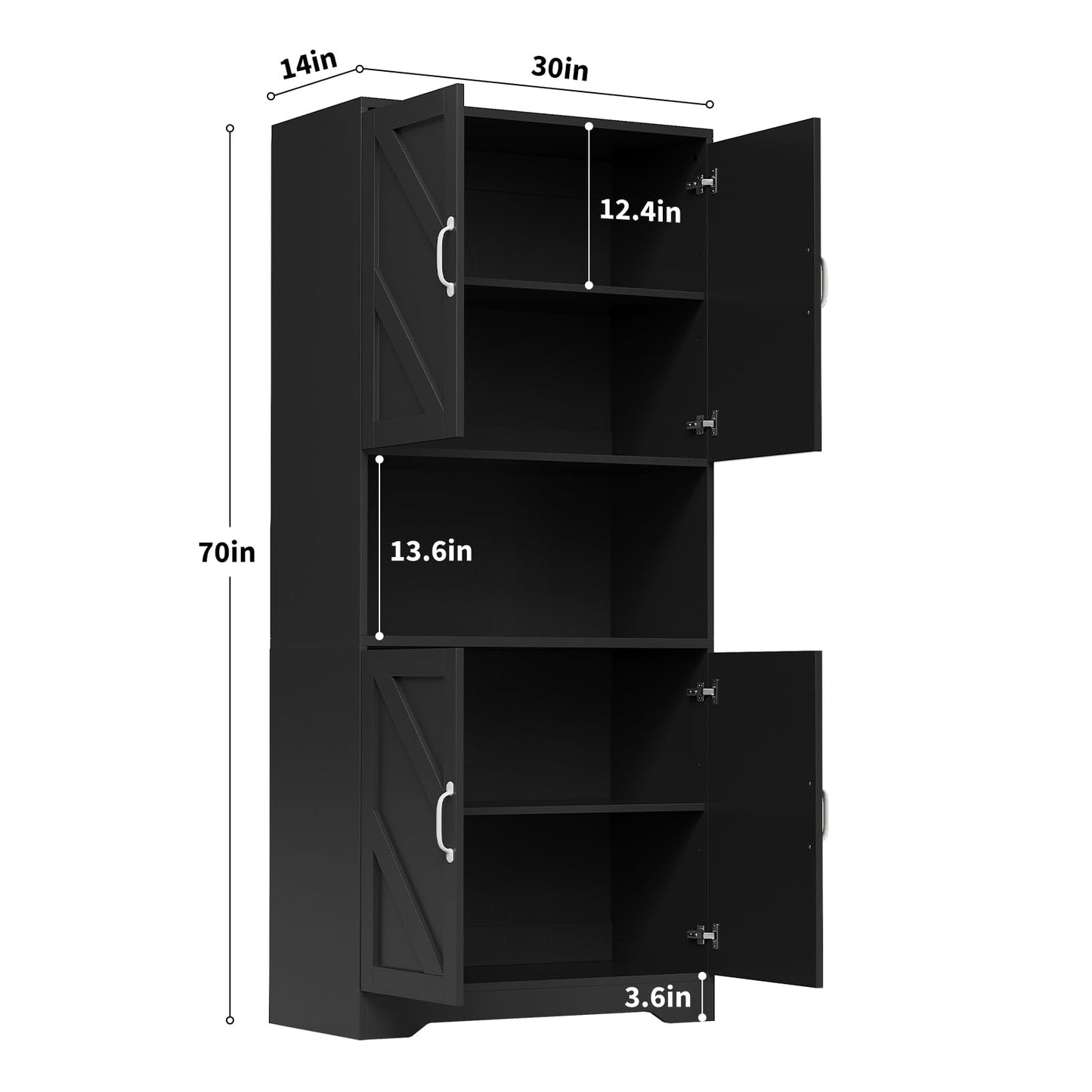 IDEALHOUSE 70" Kitchen Pantry Storage Cabinet, Farmhouse Kitchen Hutch Cabinet with 4 Doors & 2 Adjustable Shelves, Freestanding Cupboard with Microwave Stand for Dining Room,Living Room,Black