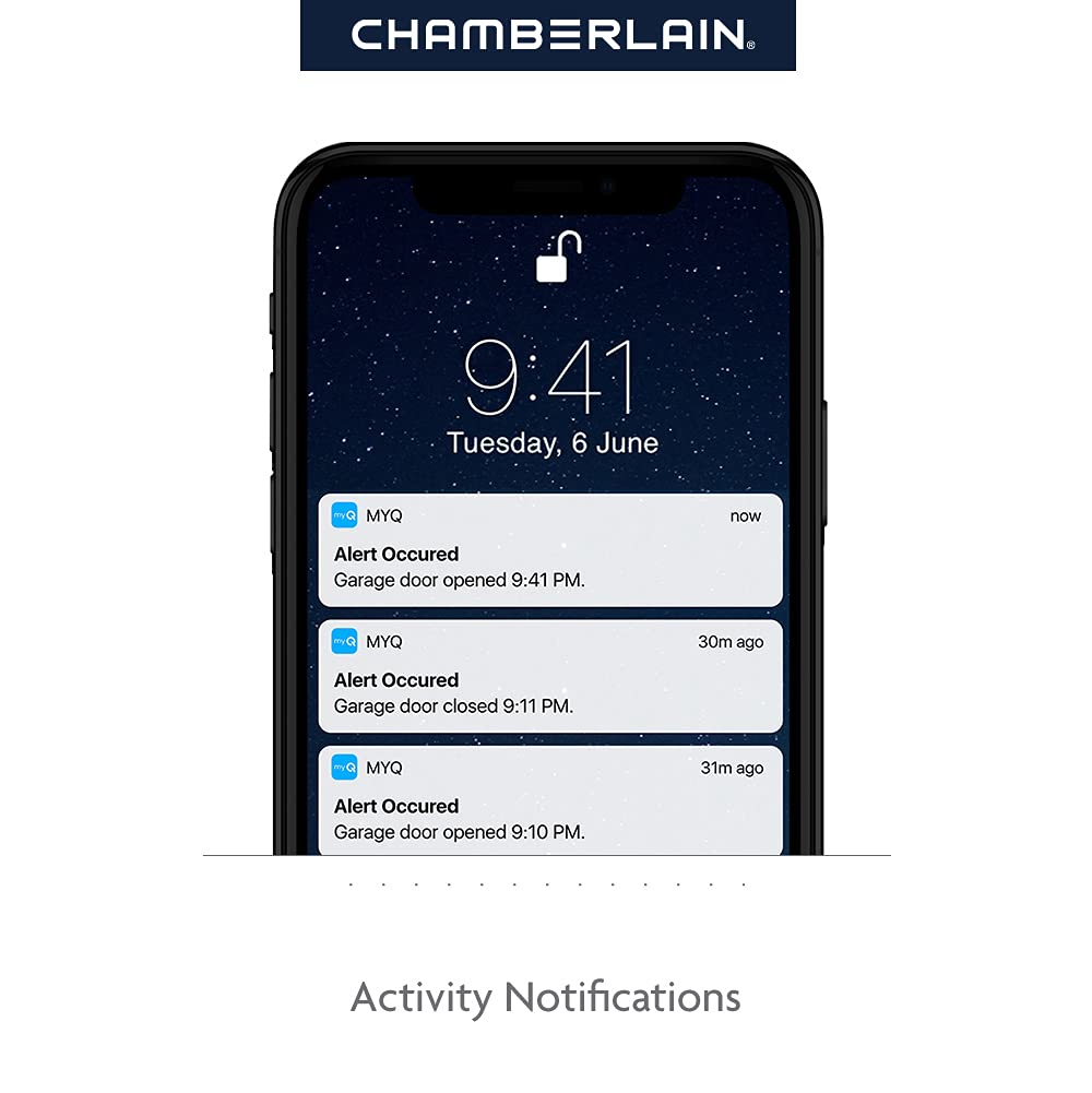 Chamberlain B6713T Smart Advanced Corner LED Lighting-myQ Smartphone Controlled-Ultra Quiet, Strong Belt Drive & MAX Lifting Power, Blue Garage Door Opener