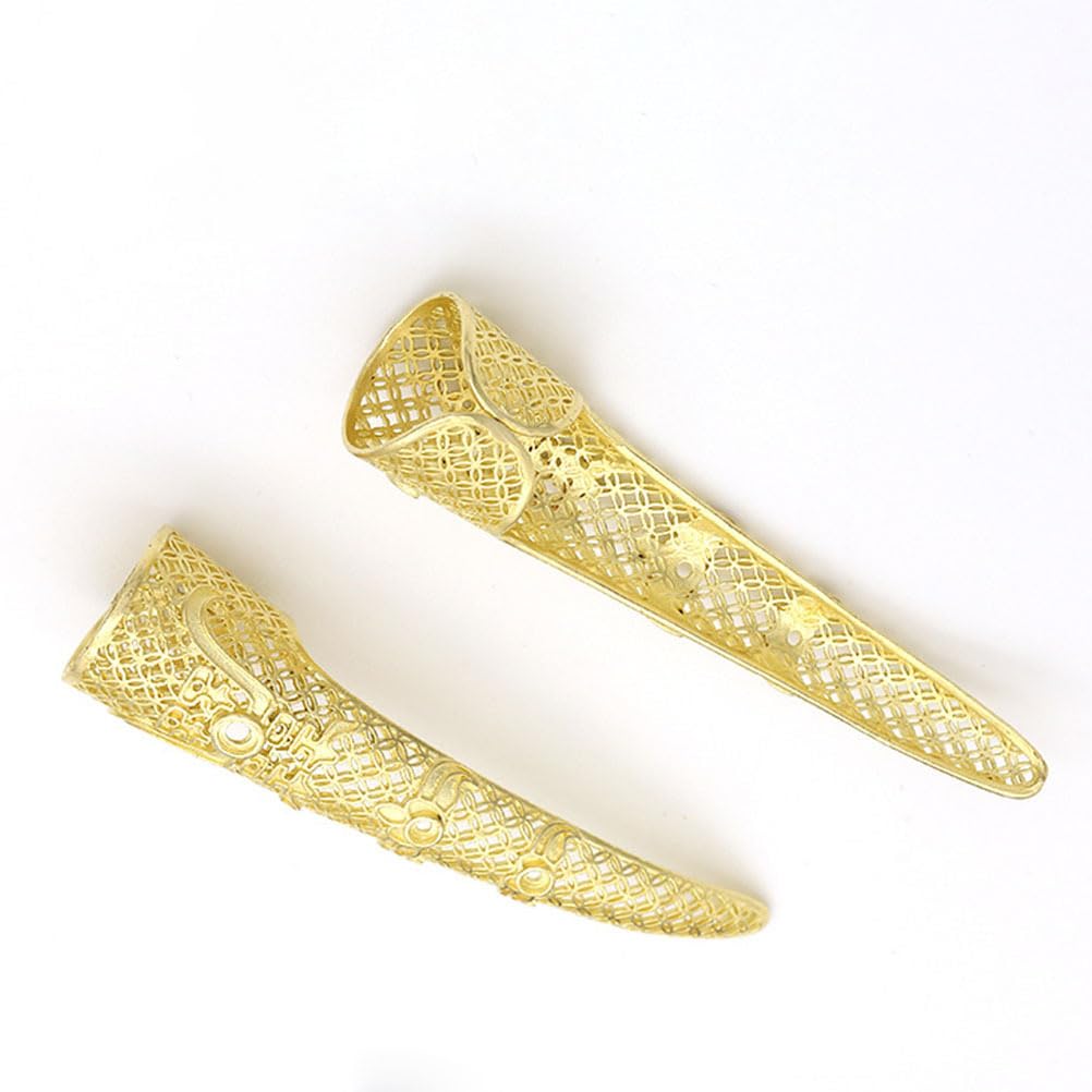 Healifty Royal Style Long Hollow-Out Delicate Nail Covers Lightweight Copper Fingernail Guards for Cosplay Halloween Performance