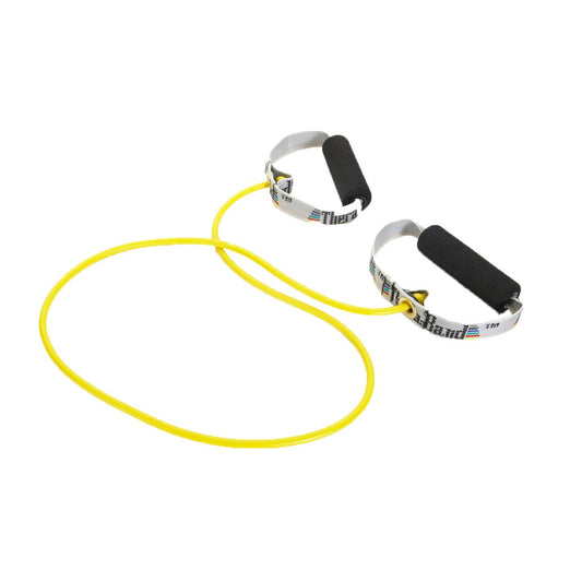 THERABAND Resistance Tubing with Soft Handles, Yellow, Light Level, 48" Latex Stretch Resistance Bands for Exercise, Professional Workout Bands for Upper & Lower Body, Color-Coded Levels