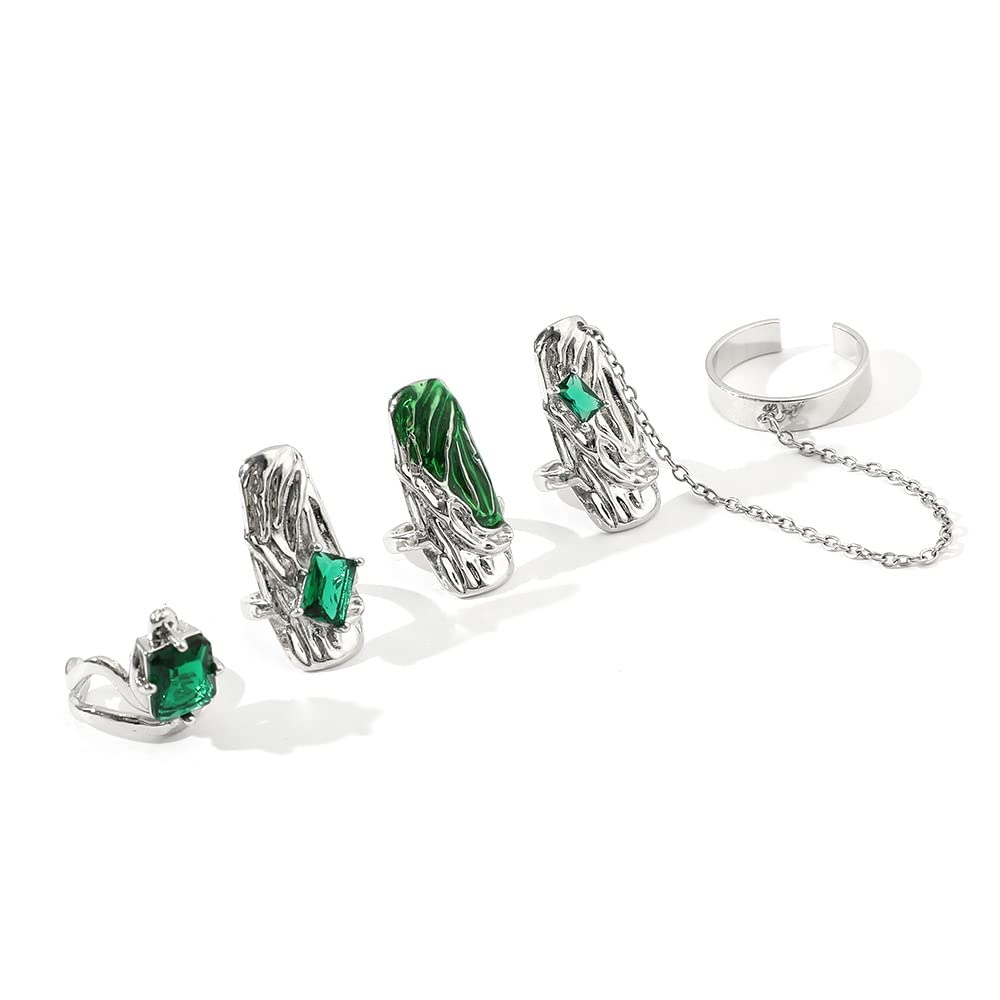 5Pcs Finger Tip Nail Rings for Women, Adjustable Opening Nail Art Charms Accessories, Finger Tip Ring Claw Rings Nail, Irregular Fingertip Nail Armor Ring Punk Jewelry Set (Green)
