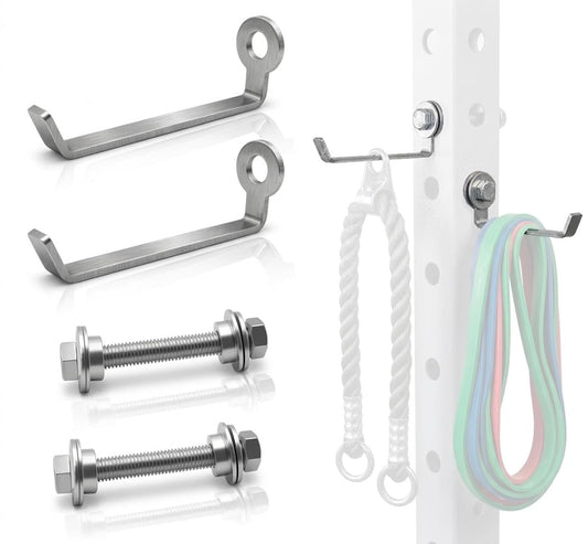 Lights Mountain Squat Rack Hooks for 5/8" & 1" Holes, Stainless Steel Storage Hangers with Spacer, Rack Organizer for Cable Attachments, Resistance Bands & Gym Accessories (2 Pack)