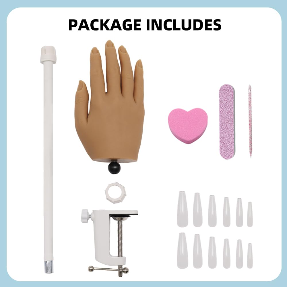KnowU Silicone Mannequin Hand for Nails, Practice Hand for Acrylic Nails, Manicure Training Model, Nail Practice Hand for Beginners & Professionals, Flesh Tone