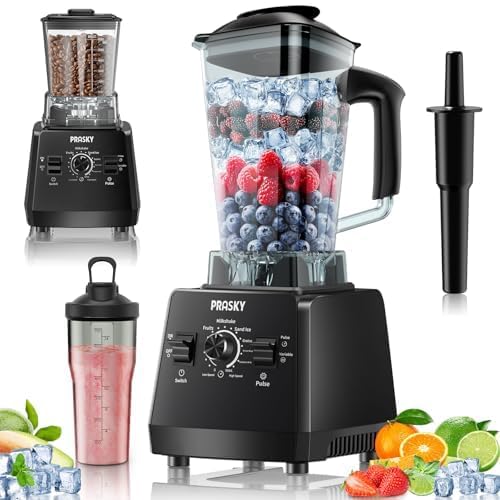Blender, Smoothie Blenders, PRASKY Max.2400Watts/1000Watts Kitchen Blender and Grinder Combo 25000RPM Powerful Kitchen 68oz BPA Free 2 Containers Countertop Blenders Ice Crushing