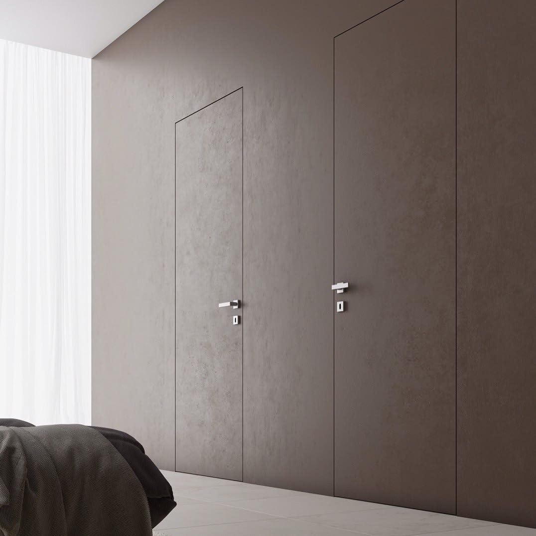 SARTODOORS Interior Invisible Solid Hidden Door with Handle | Planum 0010 Primed with Silver Hidden Frame 30" x 84" Right-Hand Outswing | Concealed Hinges Lock Handle | Modern Wood Frameless Doors