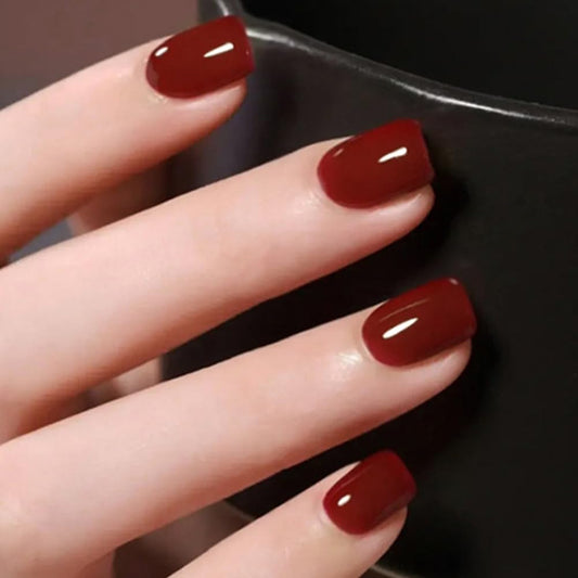 Red Press on Nails Short,Nails Press on Solid Colour Square Fake/False Nails with Press ons Designs Acrylic Press on Nails Gloss Artificial Nails Stick on Nails for Women 24pcs