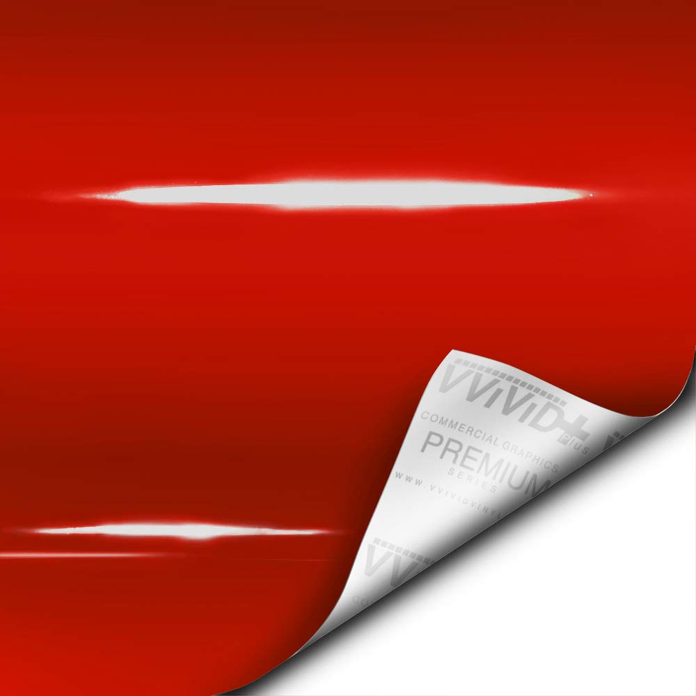 VViViD+ Ultra Gloss Racing Red Vinyl Car Wrap Premium Paint Replacement Film Roll with Nano Air Release Technology, Stretchable Protective Cap Liner, Self Adhesive (50ft x 5ft)