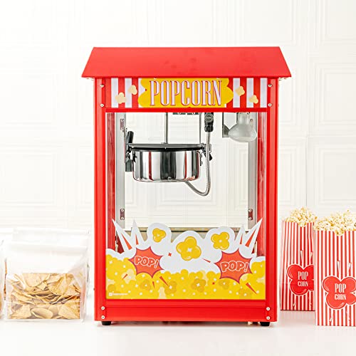Restaurantware Hi Tek 8 Ounce Commercial Popcorn Popper Machine 1 Electric Popcorn Maker Machine - Popcorn Cart Sold Separately 3-Switch Operation Red Stainless Steel Popcorn Machine 120V
