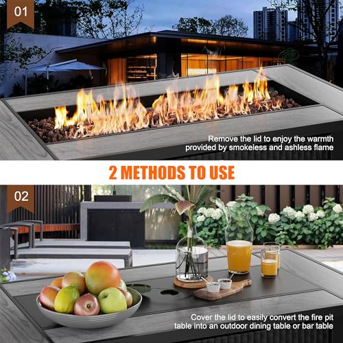 Shintenchi 45 Inch Outdoor Propane Fire Pit 50,000 BTU Gas Fire Pit Table with Lid, Lava Rock, Waterproof Cover, Rectangle Gas Firepit Table for Garden/Patio, CSA Certification