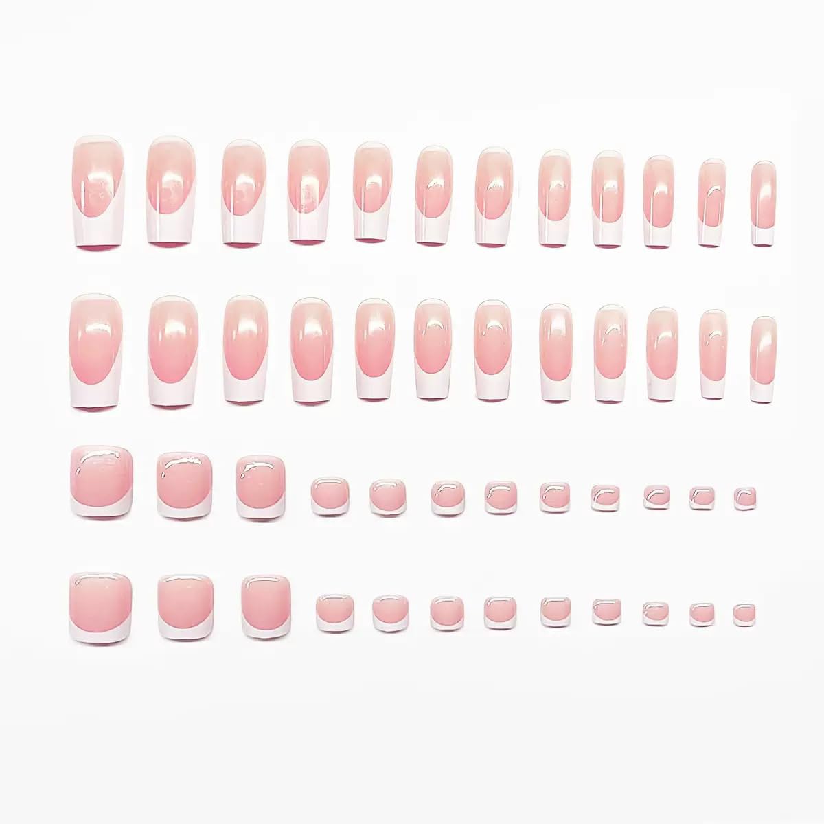 48Pcs White French Tip Press on Nails for Hands & Toes, Long Square Glossy Fake Nails, Short Square False ToeNails, Reusable Glue on Nails for Women Manicure & Pedicure Nail Kit
