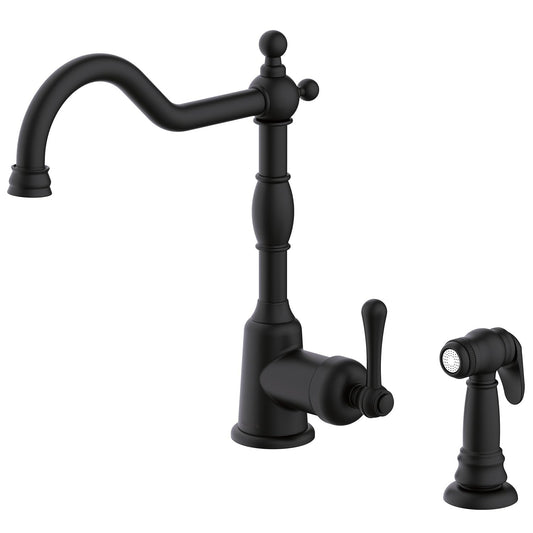 Gerber Opulence Black Kitchen Faucet with Side Spray - Farmhouse Style, Single Handle, Heavy-Duty Brass Construction, 2-Hole Installation in Satin Black, D401157BS