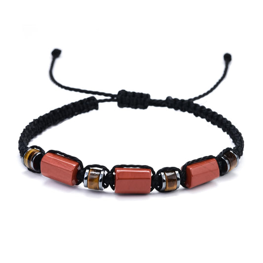 Senxilk Natural Red Jasper and Tiger Eye Stone Adjustable Braided Bracelet for Teens, Boys, Girls, Valentine's Day Gift for Son Daughter Boyfriend