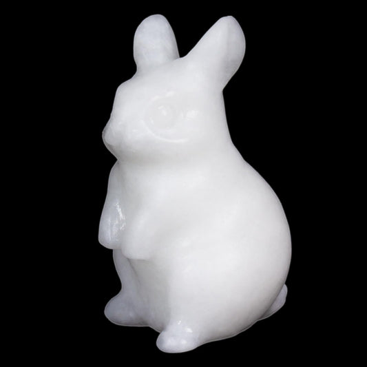 QLRSUXN White Jade Bunny Figurine,Hand-Carved Rabbit Statue for Home Decor,1.6" Healing Crystal Desk Ornament,Easter Gift for Women Men,Lucky Feng Shui Charm for Office,Cute Animal Spirit Totem