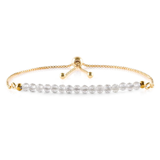 InfinityGemsArt White Topaz Bracelets For Women, November Birthstone Jewelry, Dainty Beads Beaded Stone Bolo Slider, Crystals Gemstones, 14K Gold Plated Adjustable Chain, Valentines Day Gifts For Her