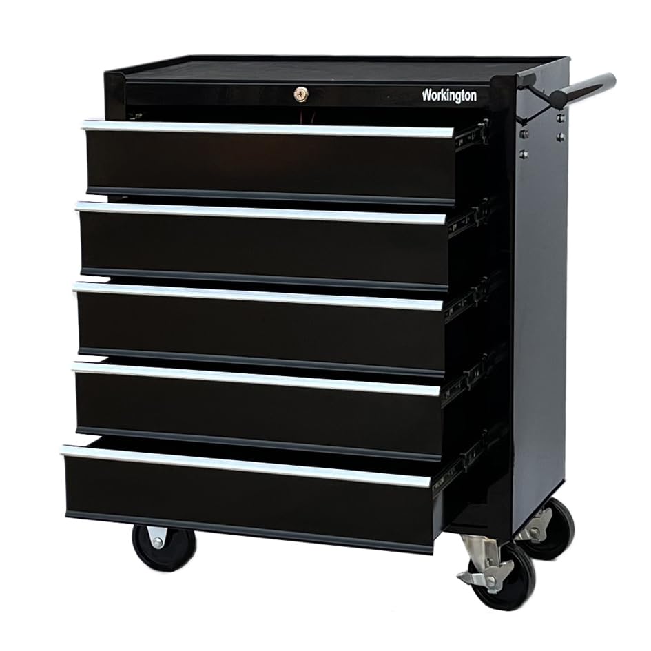 Workington Rolling Metal Tool Chest with 5 Drawers, 24" 5-Drawer Tool Chest Cabinet with Ball Bearing Drawer Slides, Steel Tool Storage Box Organizer 4101 Black