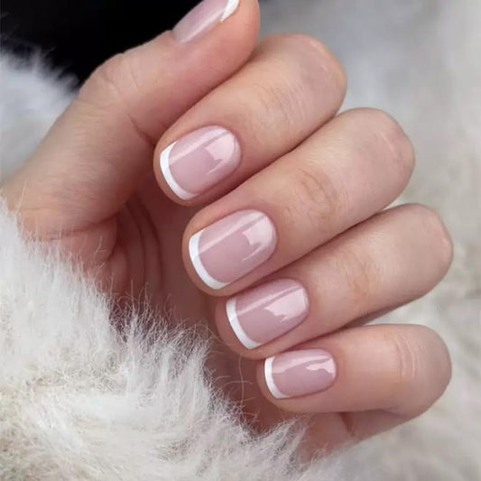 CTTHNBD Press on Nails Short - Square Fake Nails - White French Tip False Nails Press ons - for Women 24 Pcs