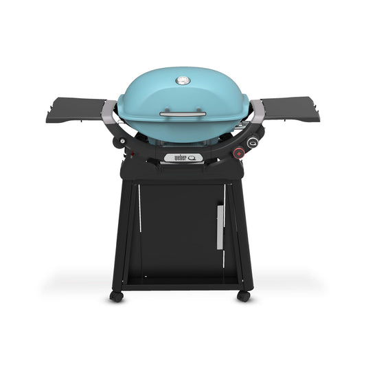 Weber Q 2800N+ Liquid Propane Grill with Stand, Sky Blue – Wide 250°–700°F Temp Range with Plus Burner for Searing, Low‑Temp Roasting & High-Dome Lid