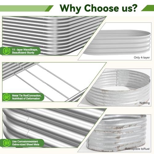 CATMANOR 2 Pack Tall 8x3FT Corrugated Galvanized Steel Raised Garden Bed Outdoor, Metal Above Ground Garden Bed for Vegetables and Flowers, Raised Beds for Gardening-8x3x1.5FT