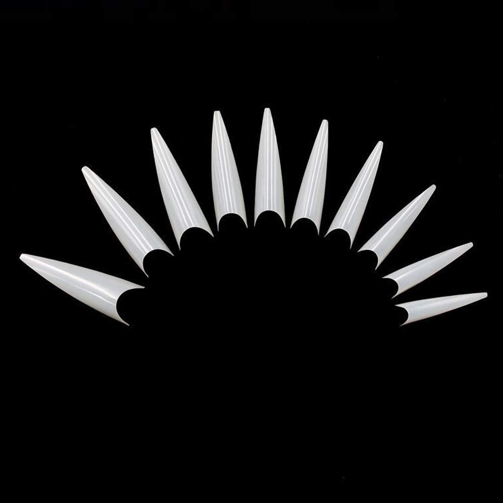 Long Stiletto Natural Nail Tips - Acrylic Half Cover Pointed Fake Nails, Long Claw False Artificial Tips 600pcs 10 Sizes With Box