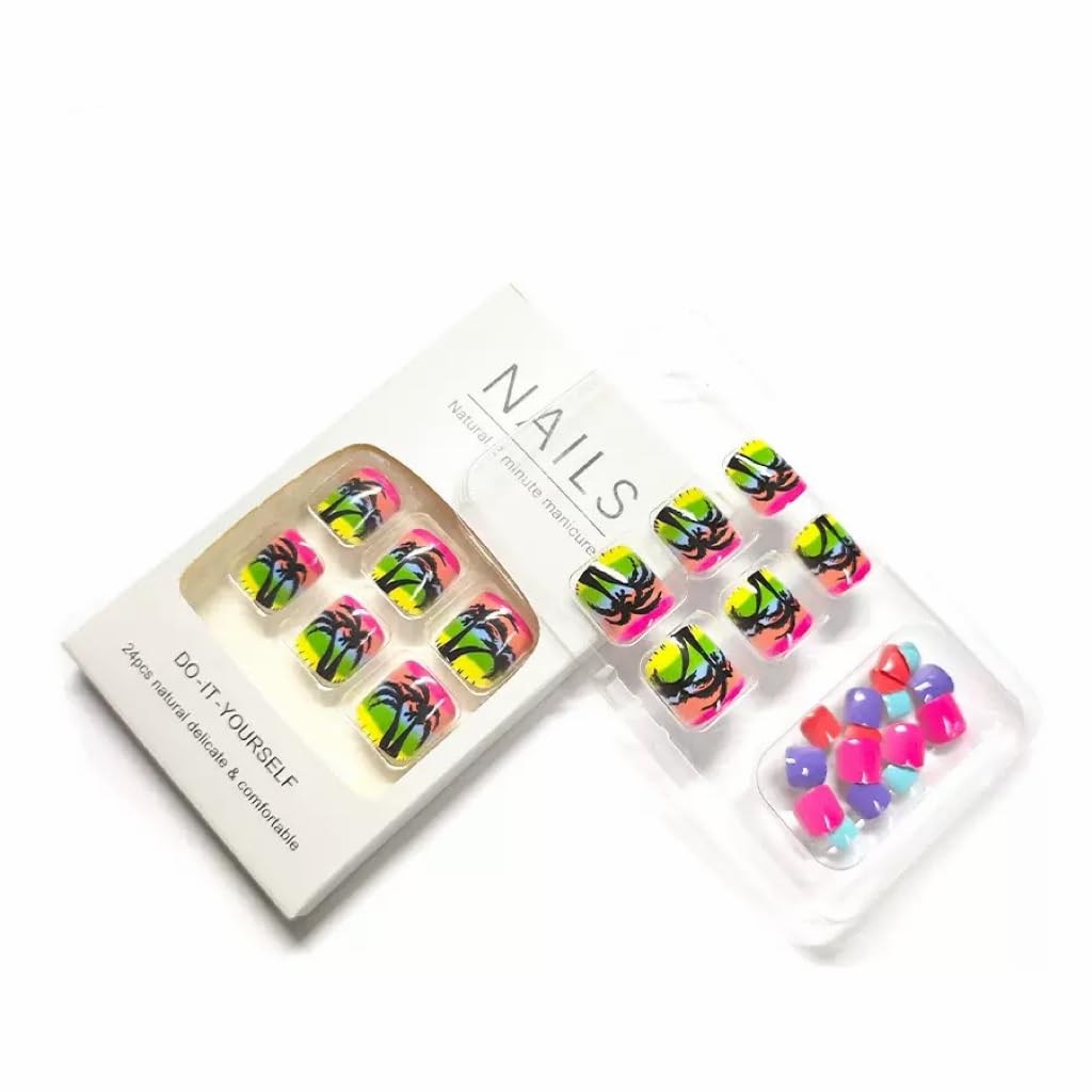 CTTHNBD Press on Toenails - Summer Fake Toenails with Coconut Tree Design - Ombre, Colorful Press on Toe Nails for Women - 24 Pcs