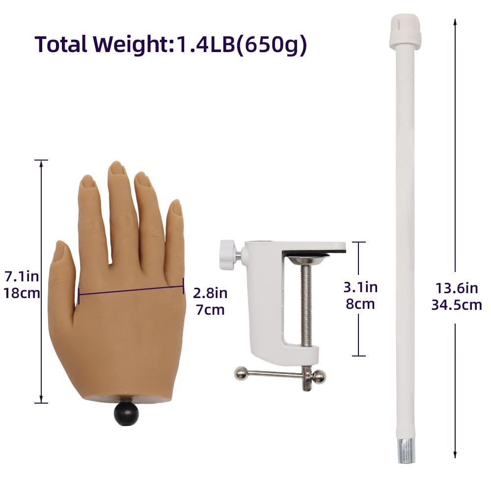 KnowU Silicone Mannequin Hand for Nails, Practice Hand for Acrylic Nails, Manicure Training Model, Nail Practice Hand for Beginners & Professionals, Flesh Tone