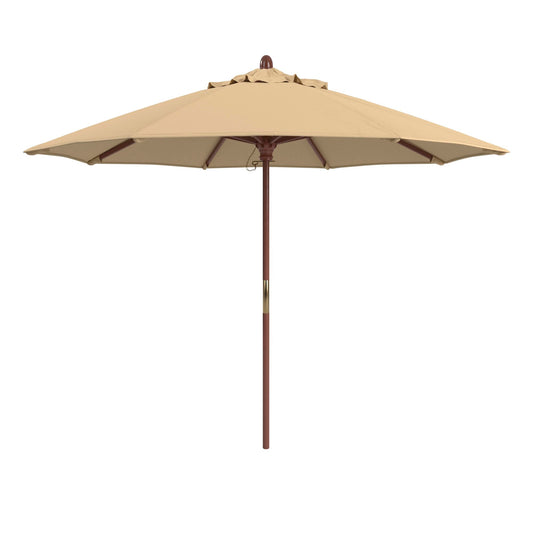 California Umbrella 9' Premium Commercial Hardwood Patio Umbrella, Manual Lift With Sunbrella Antique Beige Fabric