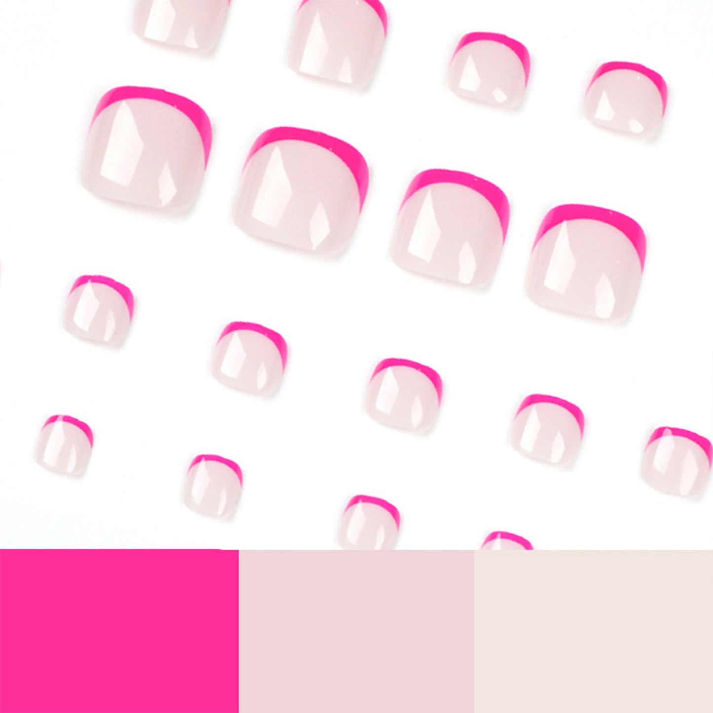 Press on Toenails French Tip Fake Toe Nails Pink False Toenails Glossy Full Cover Acrylic Glue on Toenails with Designs Summer Toe Press on Nails Artificial Stick on Toenails for Women Manicure 24Pcs