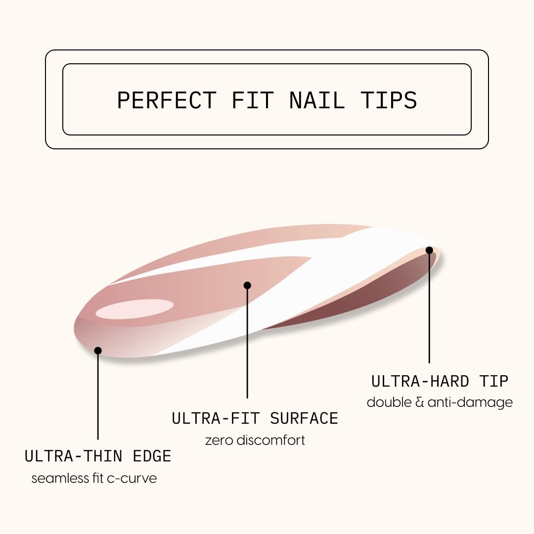 BUFFI Press-On Nails First Kiss - Short Round Oval Nail Tips in Red Crescent Half-Moon Design - Classic Y2K-Inspired Fake Nails with Glue - 28Pcs False Nails Kit with Nail File, Prep Pad & Stick