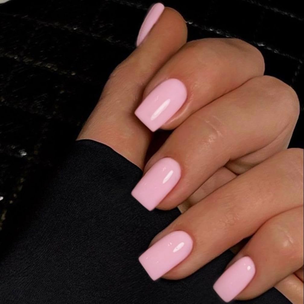 KQueenest Light Pink Press on Nails Short Medium Square&Pale Pink Press on Nails Medium Square For Beach Party Daily Decoration in 54 PCS
