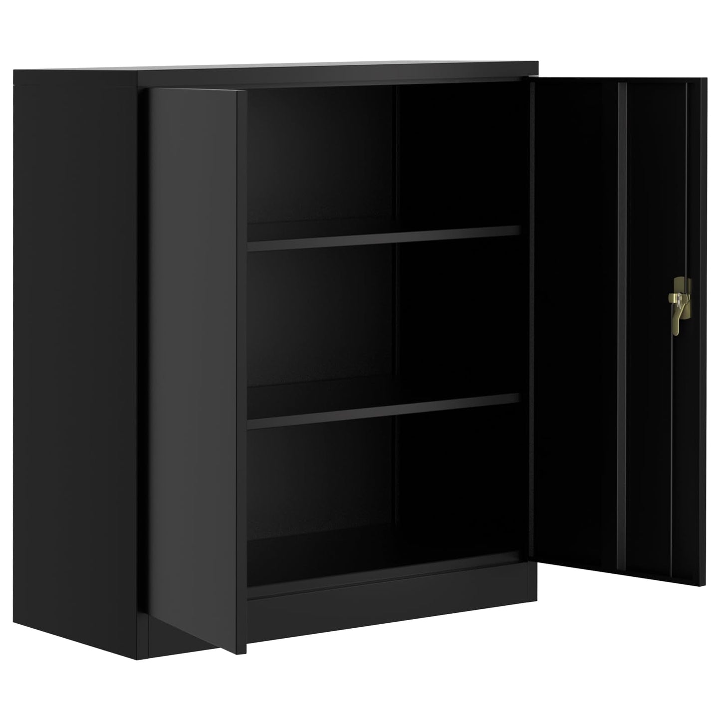 Euker Metal Storage Cabinet with Locking Doors - 35" Heavy-Duty Steel Garage Cabinet with 2 Adjustable Shelves, Small Lockable Storage for Office/Workshop, Black