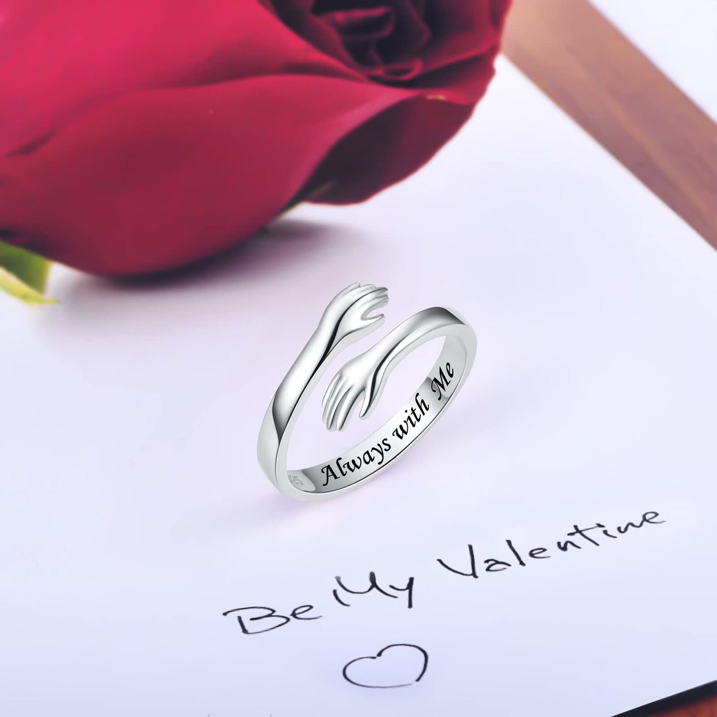 ACJFA Hug Rings for Women Sterling Silver Adjustable Ring for Women Daughter Hand Ring Jewelry for Birthday Gifts Holiday Gift for Teens(Always with Me)