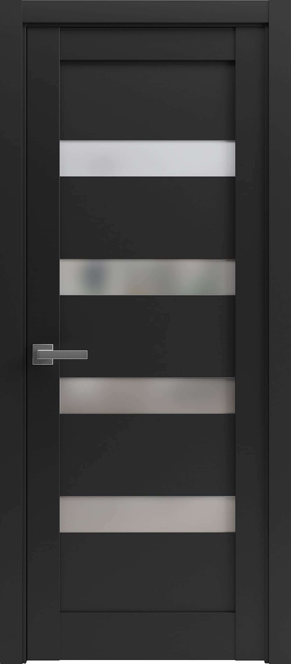 Sartodoors Quadro 4113 | 28 x 80 | Black Matte Interior Single Swing Door with Frosted Glass | Solid MDF Door in Modern French Style | Hardware Included