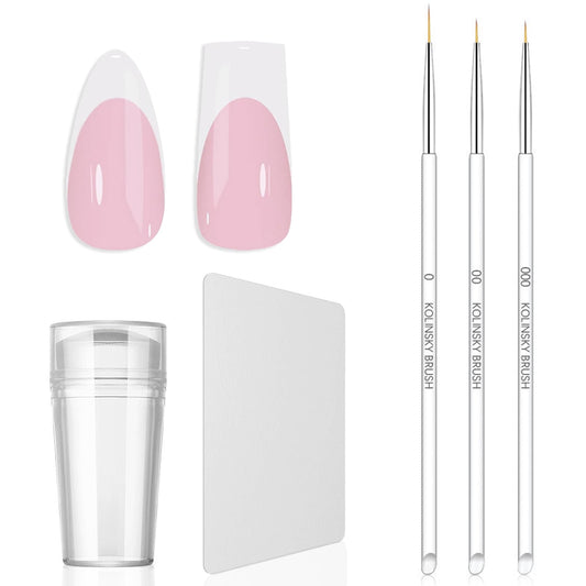 HYWWPFLAY Jelly Nail Stamper & Liner Nail Art Brushes - French Tip Nail Design Tools, Silicone Nail Art Stamping Stamper with Scraper, French Tip Stamp Liner Brush for Manicure Home DIY Salon