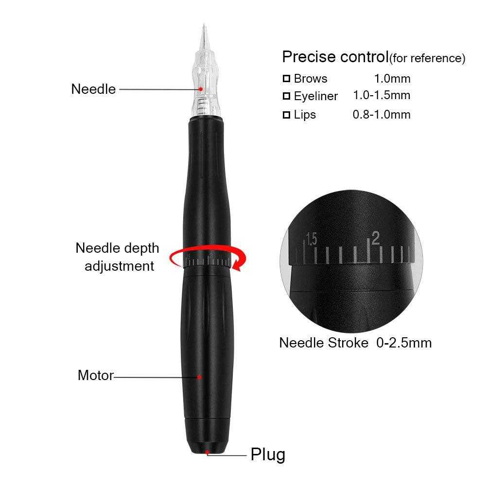 Permanent Makeup Tattoo Machine Kit-BIOAMSER P300 Permanent Makeup Kit with Foot Pedal Touch Control Power Supply Rotary Tattoo Machine Pen Practice Skin 2 Microblading Inks 10pcs Cartridge Needles