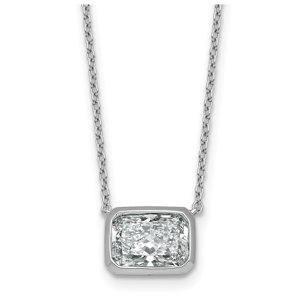14k White Gold 2 carat Certified Lab Grown Diamond VS+ F+ Radiant East-West Complete 18 inch Bezel Set Necklace