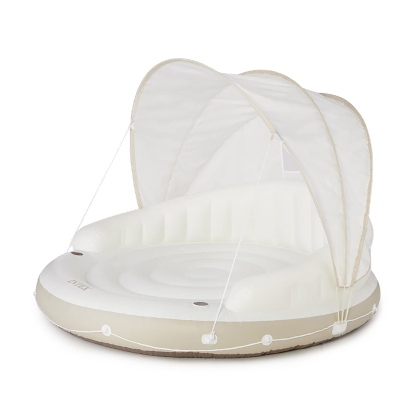 INTEX 58292EP Canopy Island Inflatable Pool Float: Comfortable Lounge Surface – Built-in Cup Holders – Detachable Sunshade – 440lb Max Weight Capacity – 78.5" x 59"