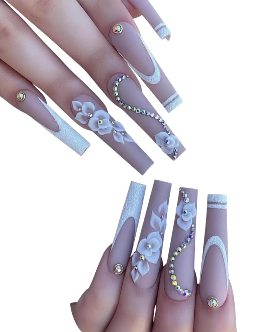 Set 32Pcs 3D White Acrylic Flower Nail Art Charms Handmade by Acrylic Powder -Flowers Nail Rhinestones Kit 3D Crystal Nail Pearls Design Acrylic Nail Art for Women (White)