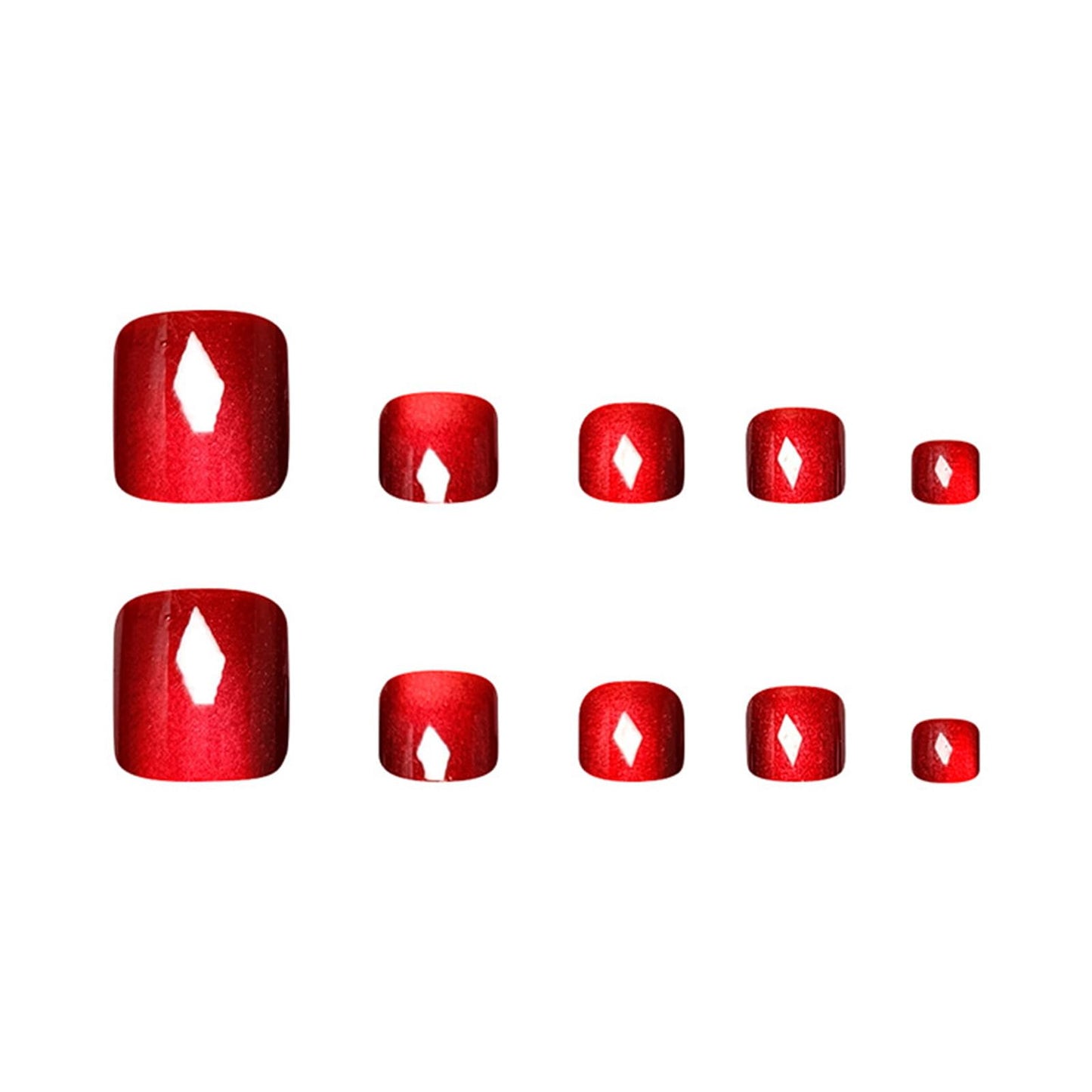 Wine Red Press on Toenails Cat Eye Fake Toe Nails Short Square Acrylic Toenails Glossy Red False Nails Shiny Glitter Artificial Nails for Women Decoration 24Pcs