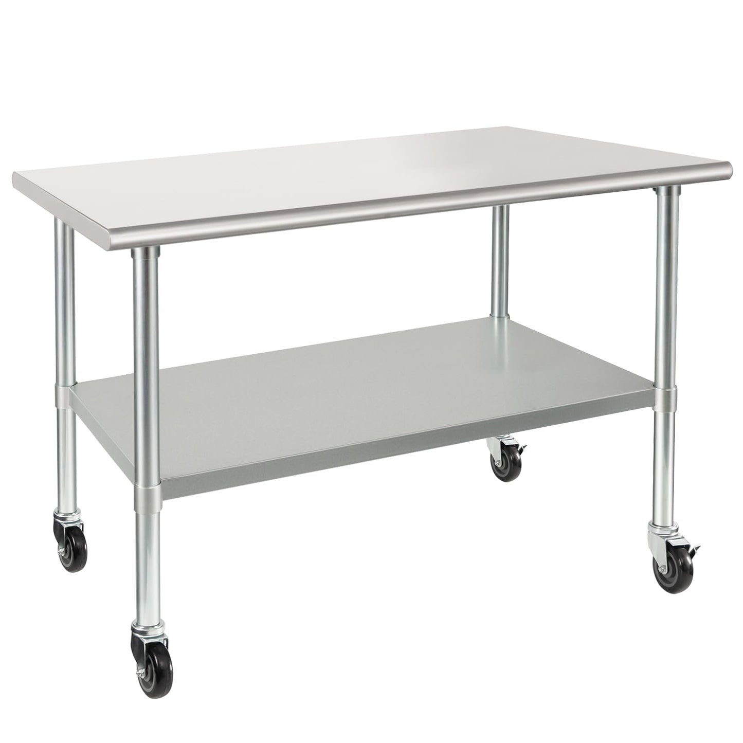 HARDURA Stainless Steel Table with Wheels 30 x 48 Inches Casters NSF Heavy Duty Commercial Work & Prep Table with Undershelf and Galvanized Legs for Restaurant Kitchen Bar and Hotel Garage