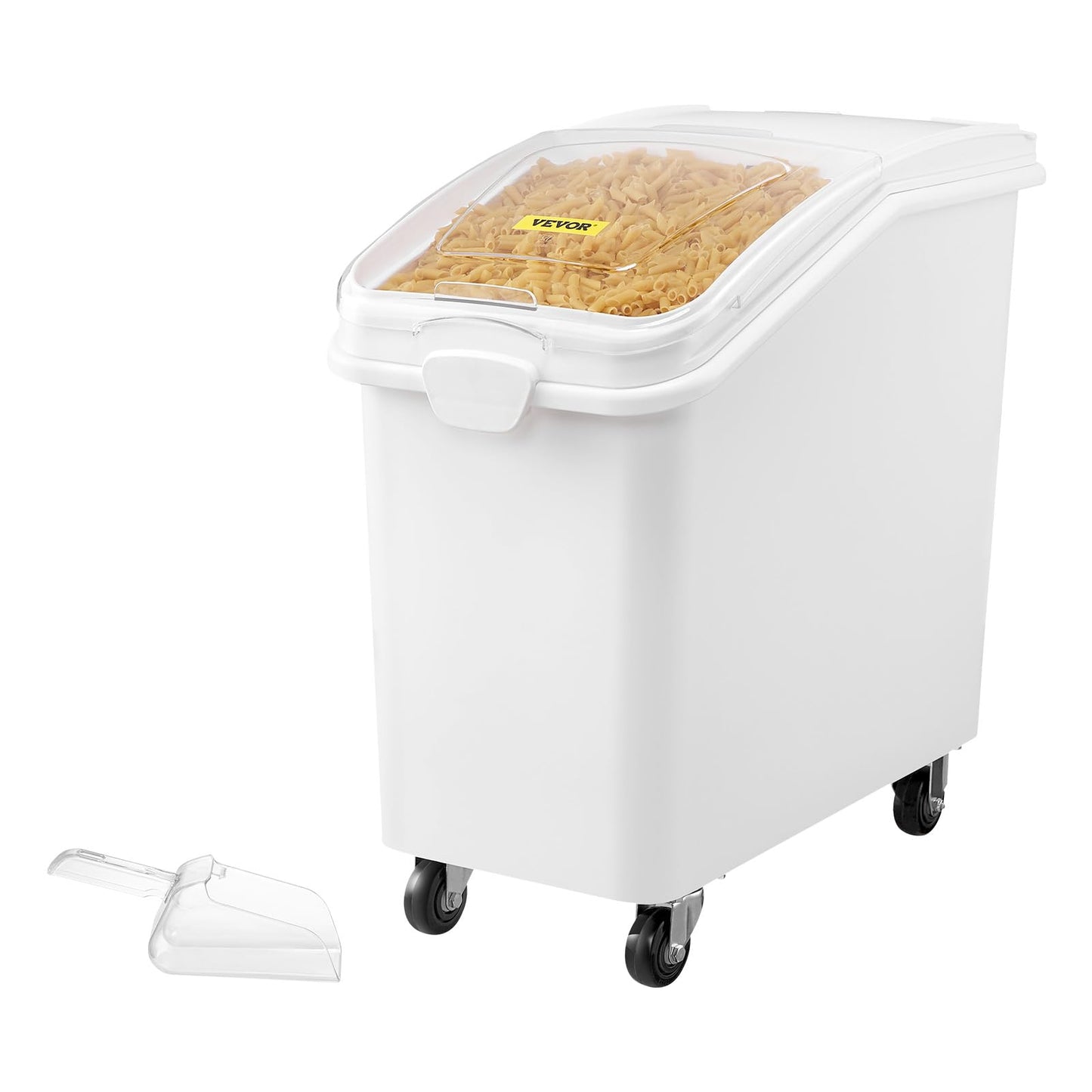 Mophorn 27 Gallon Food Storage Containers 500 Cup Ingredient Bin with Scoop and Sliding Lid Commercial Food Container Ideal for Rice storage, Dog Food Container, Flour and Sugar Containers, White
