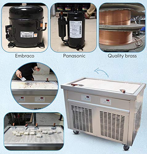 Kolice ETL commercial 38.60"x19.7" big rectangle pan thailand instant stir fried ice cream machine roll ice cream machine-, auto defrost, transparent sneeze guard