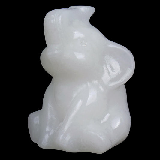 Hguxmcu Hand Carved White Jade Gemstone Elephant Figurine Feng Shui Gift for Love Harmony Desk Accessories Gifts for Women Adorable Elephant Sculpture for Wealth Unique Spiritual Decor Home Decor