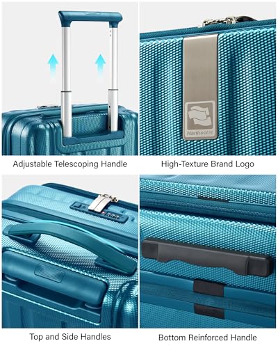 Hanke 24 Inch Expandable Luggage Top Opening Checked Bag Luggage Hard Shell Suitcases with Wheels Lightweight Travel Luggage Medium Suitcase with Lock for Woman Men-Caribbean Blue