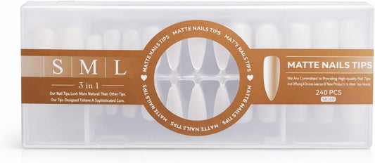 Soft Gel Nail Tips Full Cover, 240 Pcs Matte Pre-Etched Nail Tips, Frosted Inside and Outside for Better Adhesion, Lightweight False Nails for Home and Salon Use (Stiletto Shape, Clear)