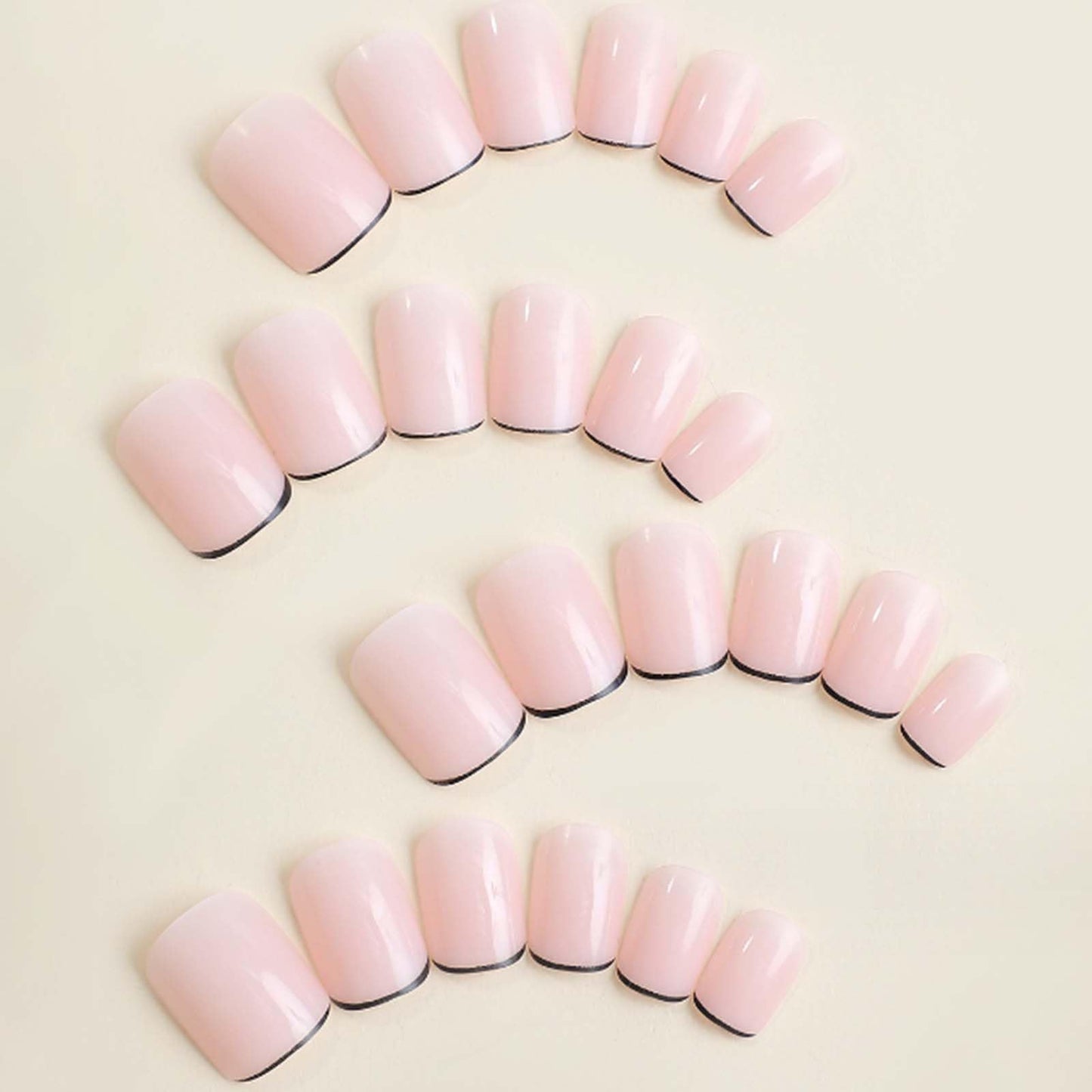 YoYoee Short Nude Nails Tips Black French False Nails Square Press on Nails Full Cover Fake Nails for Women and Girls 24PCS