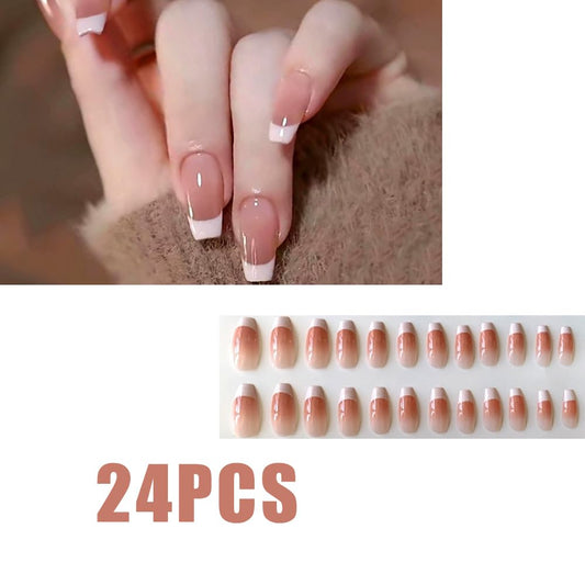 CJTTDACE Pink French Press on Nails, Medium French Tip Fake Nails, Pink Acrylic Press on Nails, Nails Kits with Nails Glue 29 Pcs