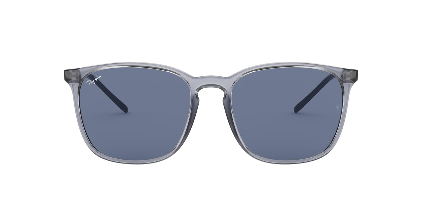 Ray-Ban Unisex RB4387 Square Sunglasses, Transparent Blue/Dark Blue, 56 mm
