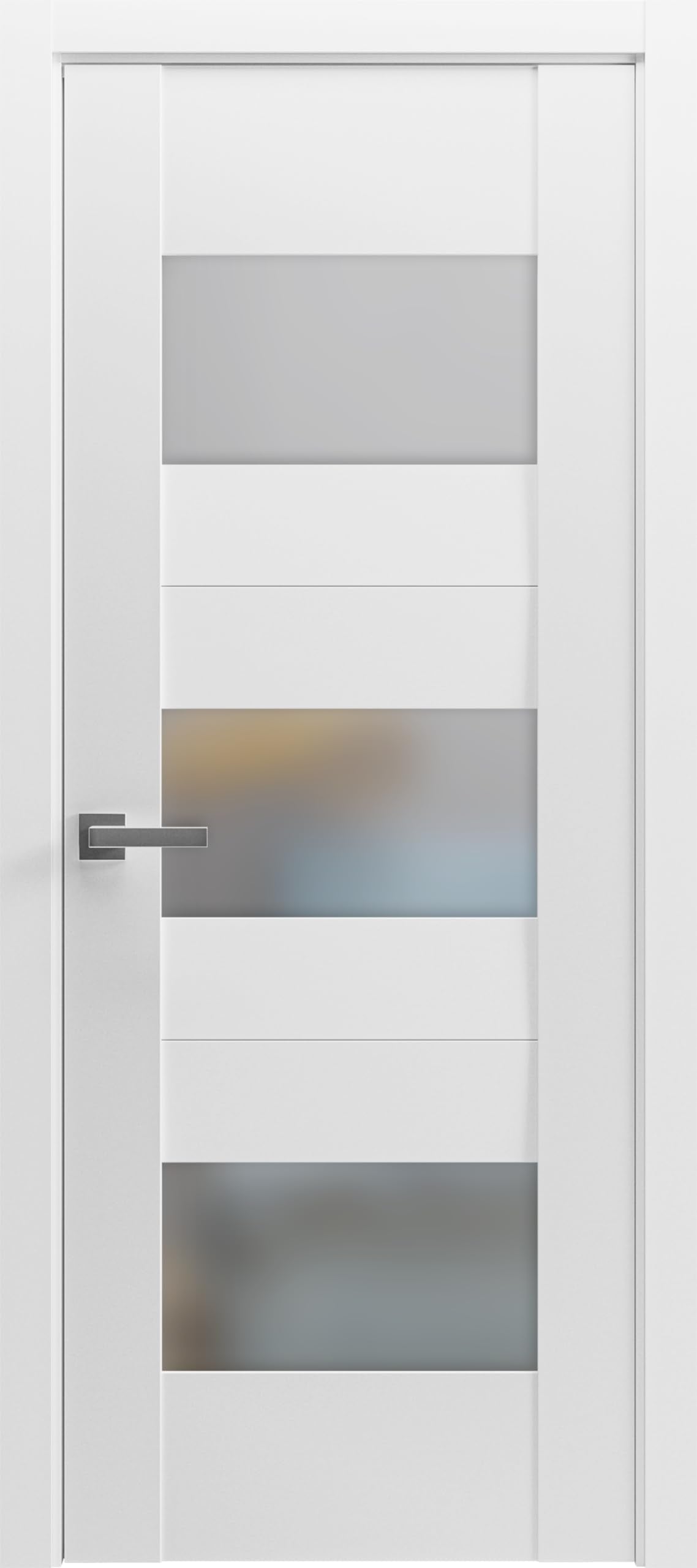 VDOMDOORS Solid French Door Opaque Glass 36 x 84 inches | Sete 6003 White Silk | Single Regular Panel Frame Handle | Bathroom Bedroom Modern Doors